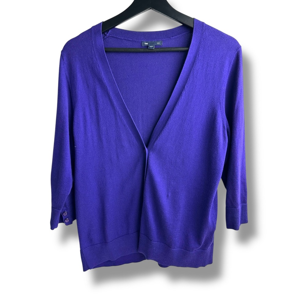Gap Womens Purple‎ 100% Cotton 3/4 Sleeve V-Neck Cardigan Sweater Large